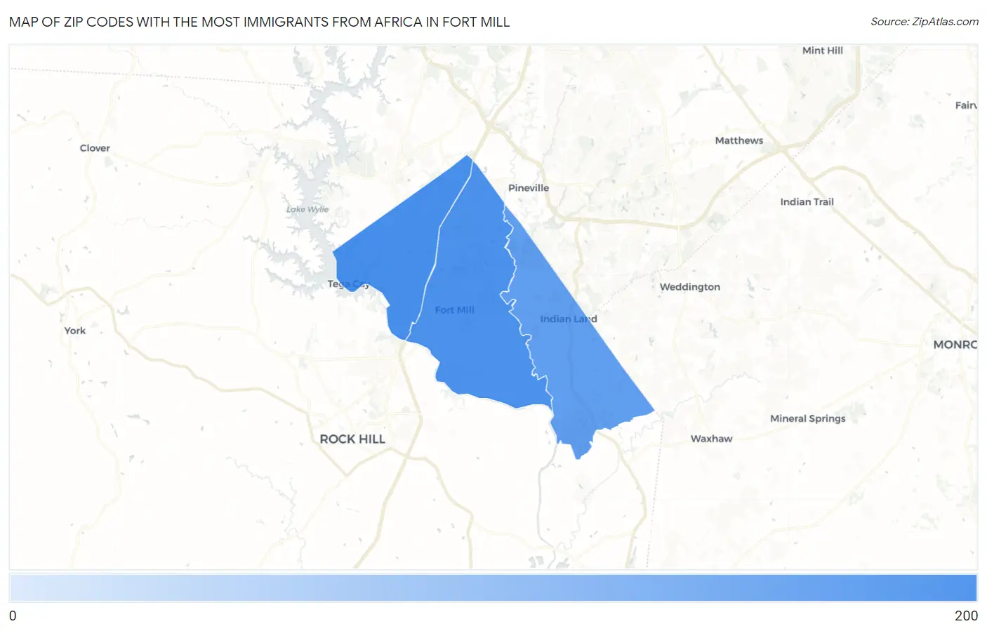 Zip Codes with the Most Immigrants from Africa in Fort Mill Map