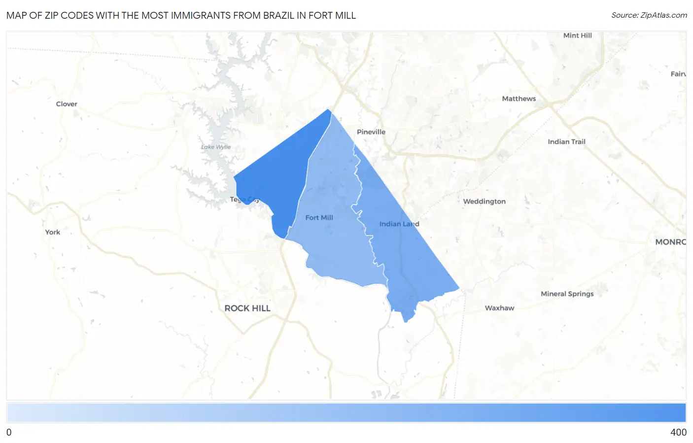 Zip Codes with the Most Immigrants from Brazil in Fort Mill Map