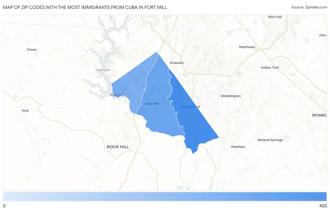 Zip Codes with the Most Immigrants from Cuba in Fort Mill Map