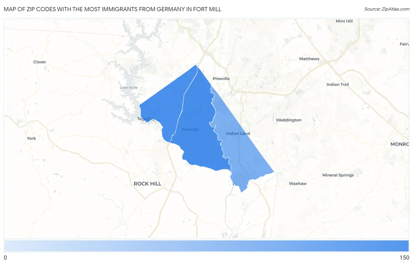 Zip Codes with the Most Immigrants from Germany in Fort Mill Map