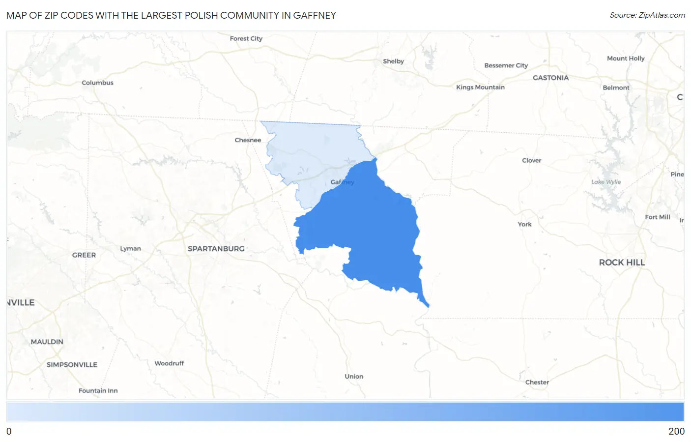 Zip Codes with the Largest Polish Community in Gaffney Map