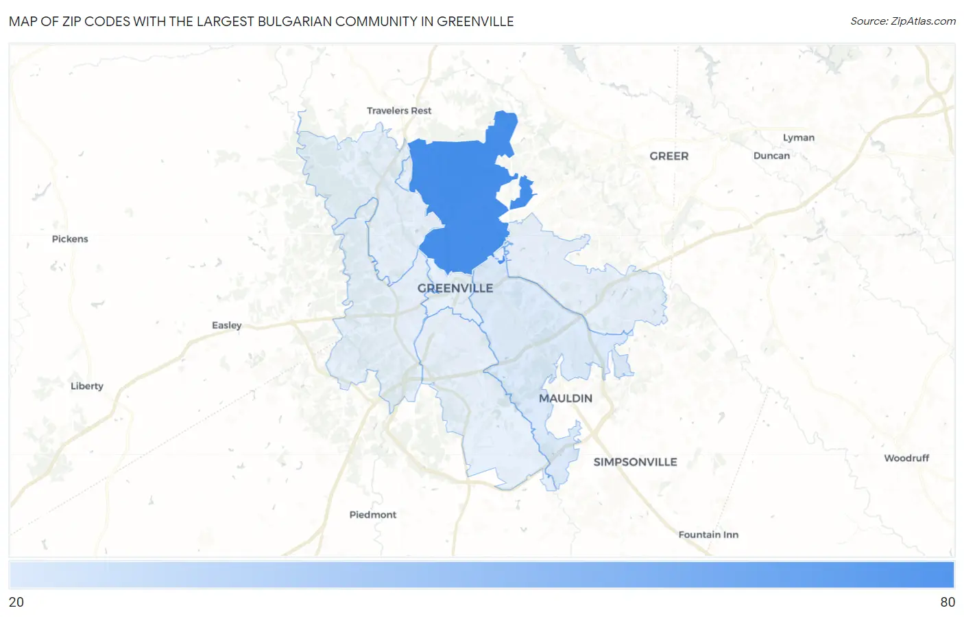 Zip Codes with the Largest Bulgarian Community in Greenville Map