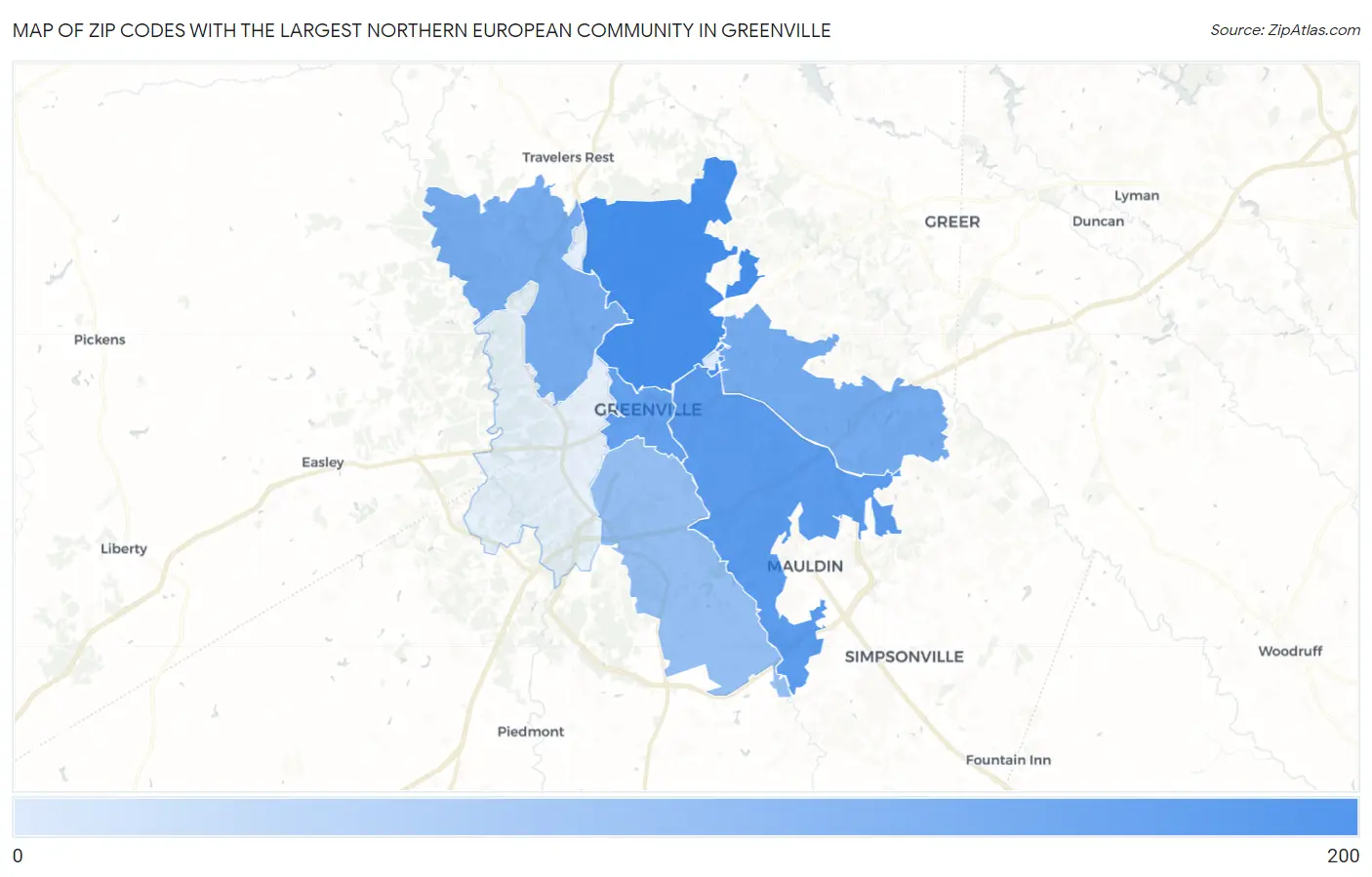 Zip Codes with the Largest Northern European Community in Greenville Map