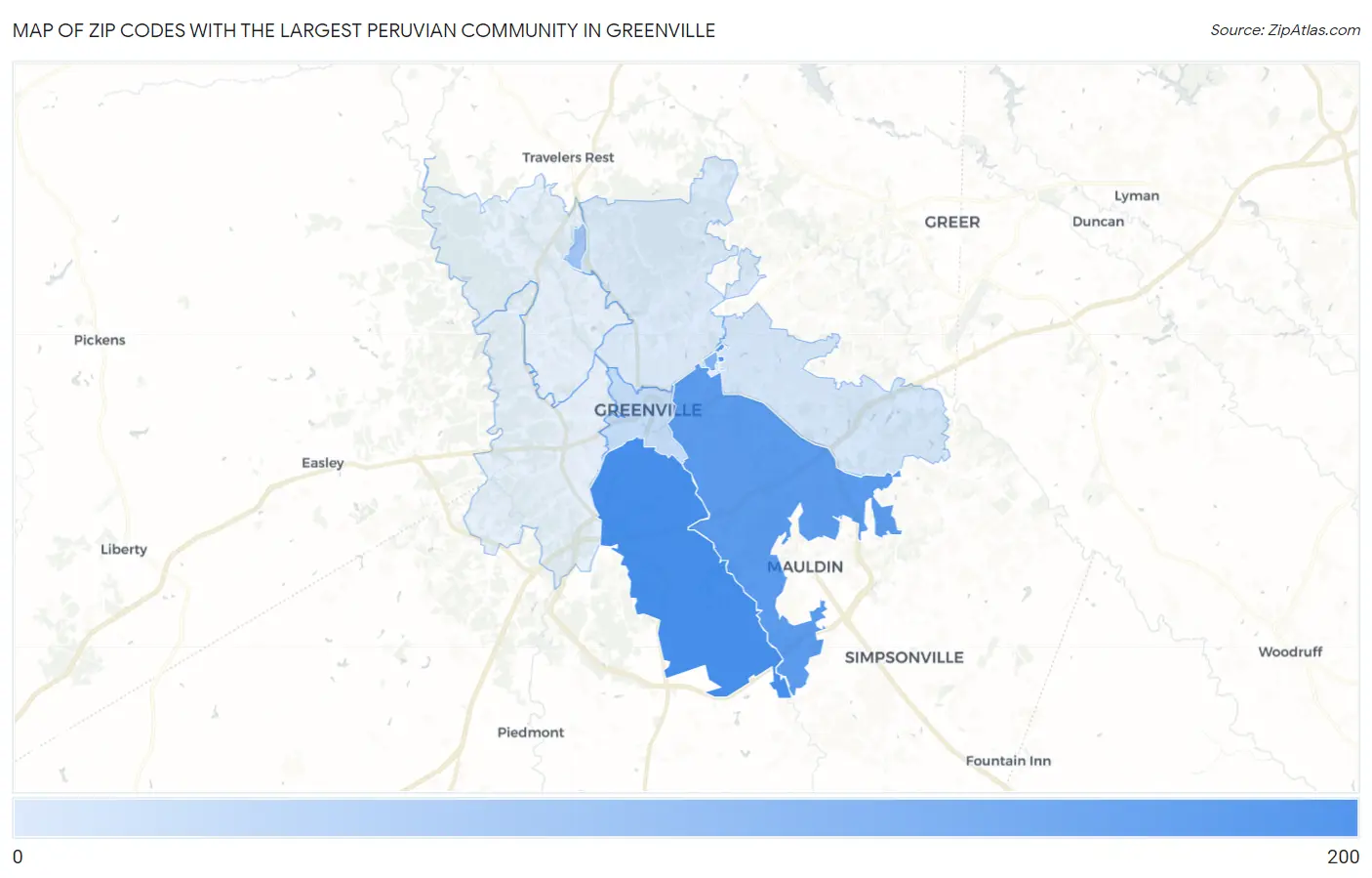 Zip Codes with the Largest Peruvian Community in Greenville Map