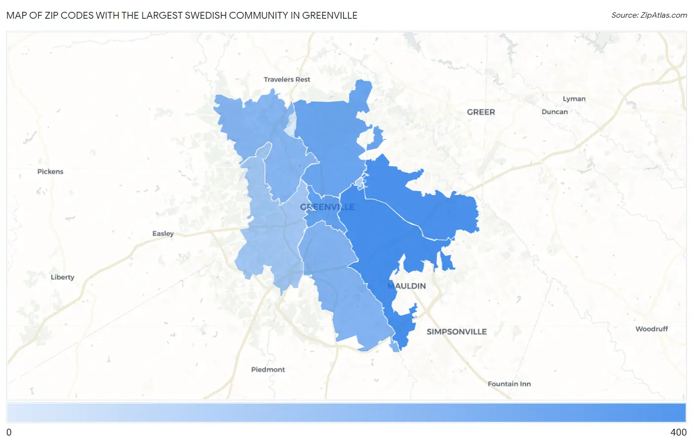 Zip Codes with the Largest Swedish Community in Greenville Map