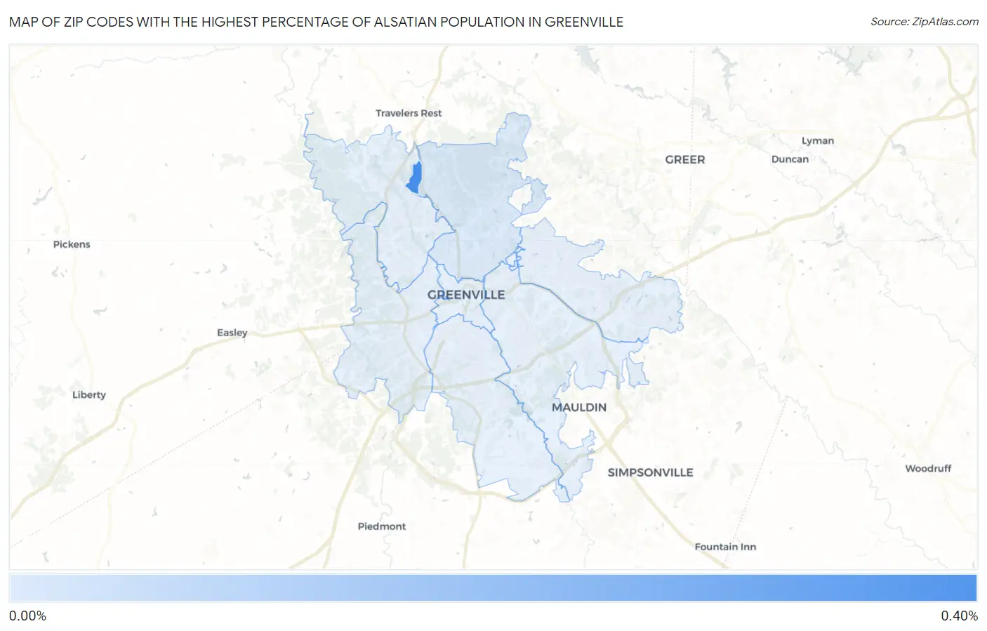 Zip Codes with the Highest Percentage of Alsatian Population in Greenville Map