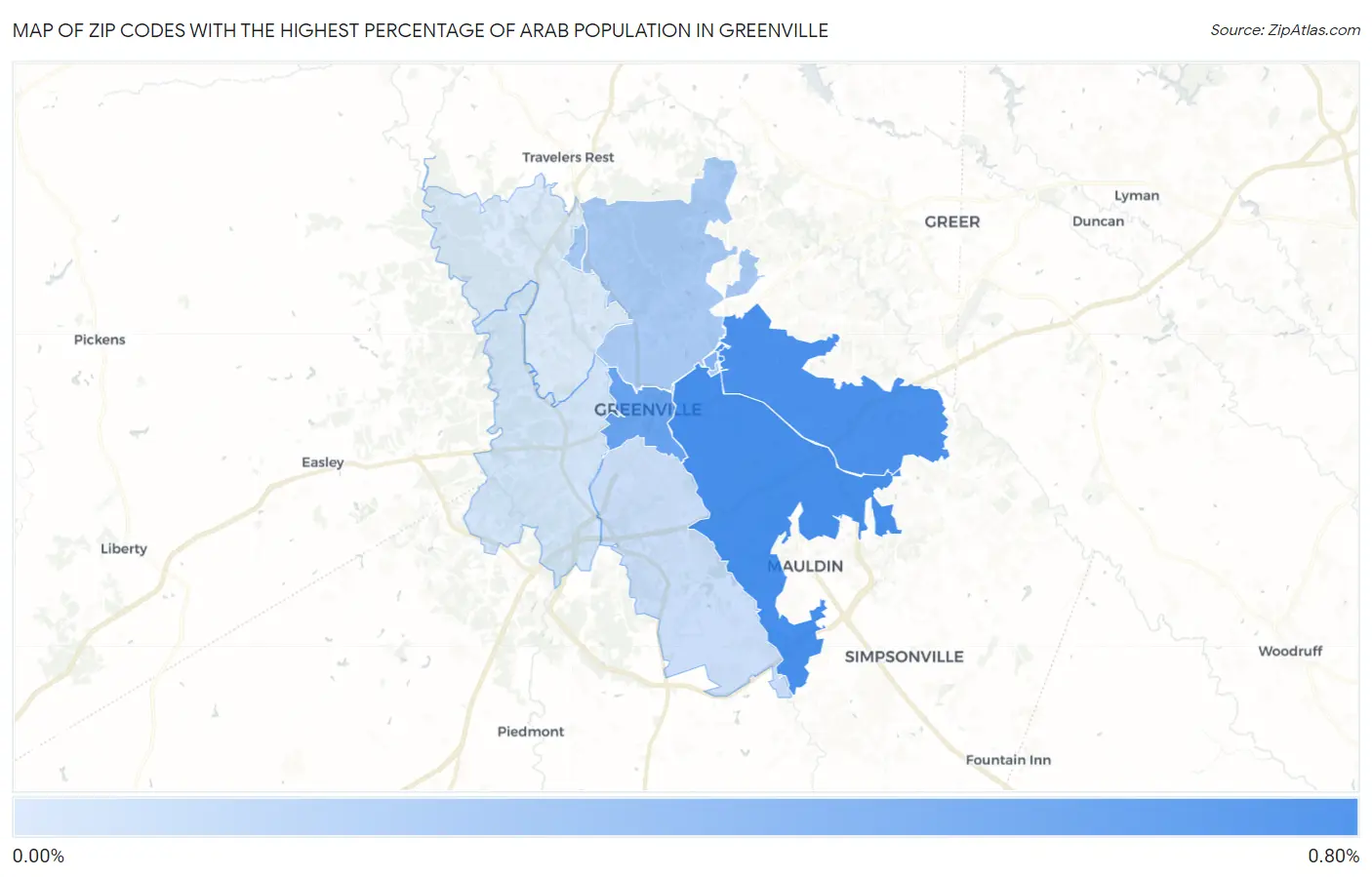 Zip Codes with the Highest Percentage of Arab Population in Greenville Map
