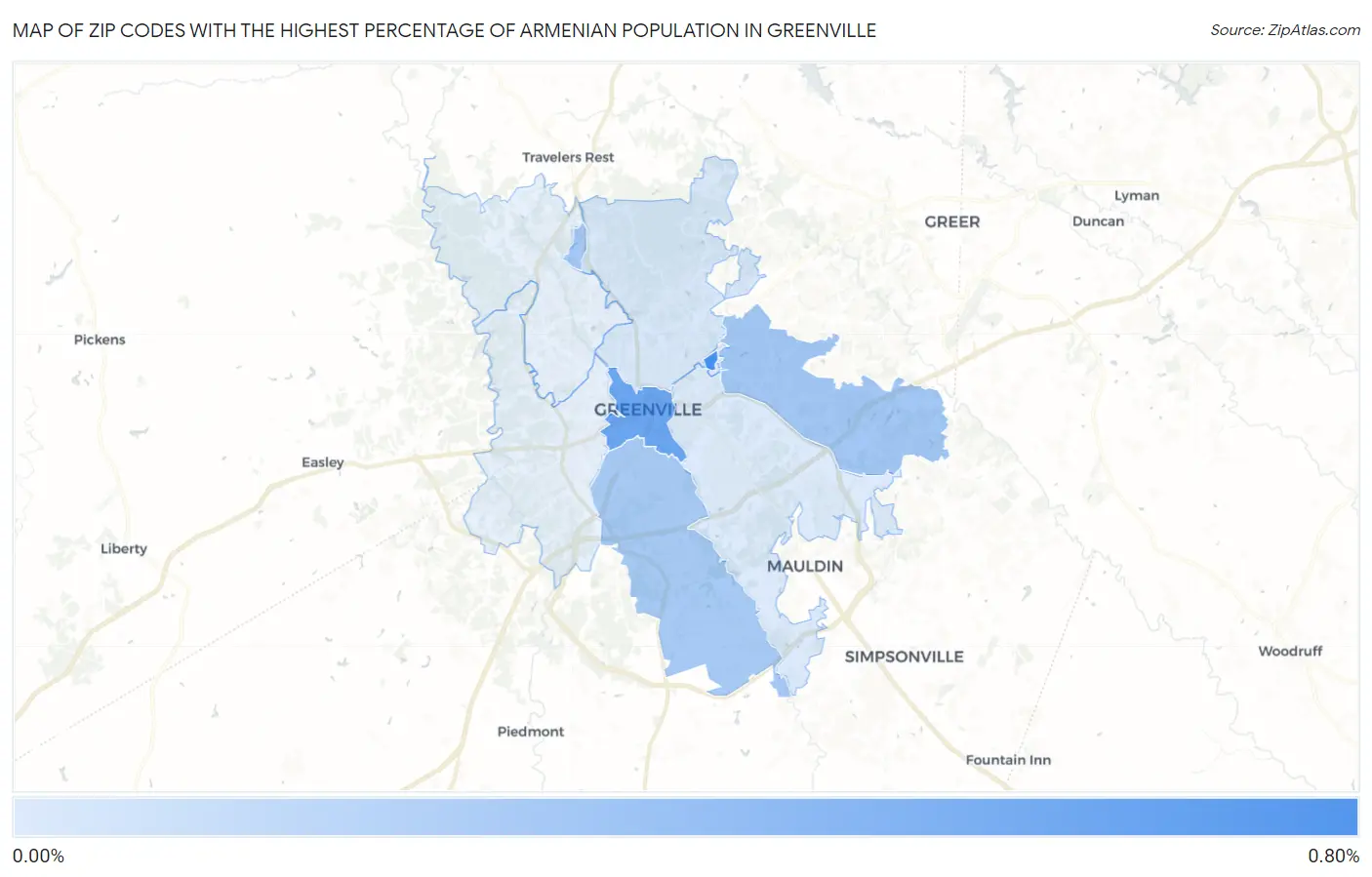 Zip Codes with the Highest Percentage of Armenian Population in Greenville Map