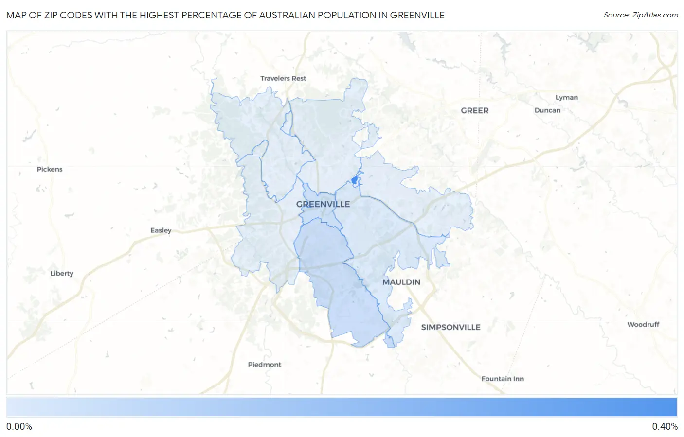 Zip Codes with the Highest Percentage of Australian Population in Greenville Map