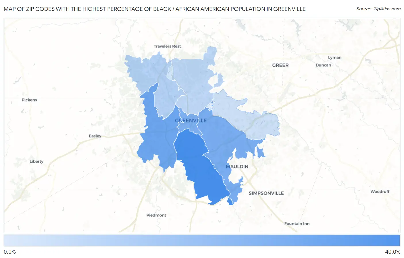 Zip Codes with the Highest Percentage of Black / African American Population in Greenville Map