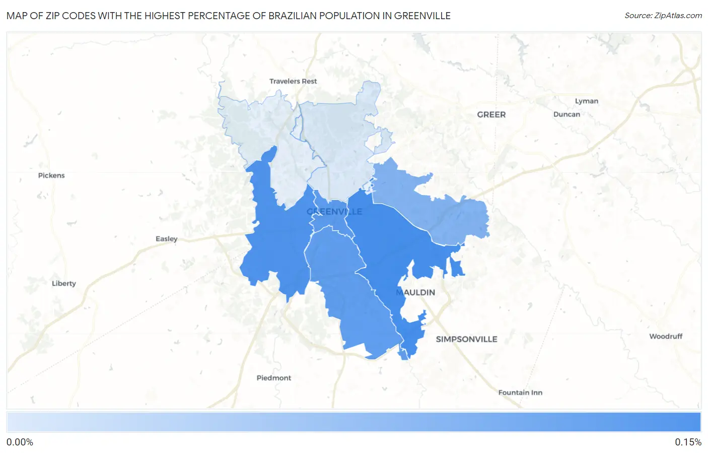 Zip Codes with the Highest Percentage of Brazilian Population in Greenville Map