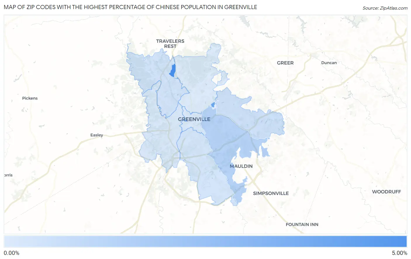 Zip Codes with the Highest Percentage of Chinese Population in Greenville Map