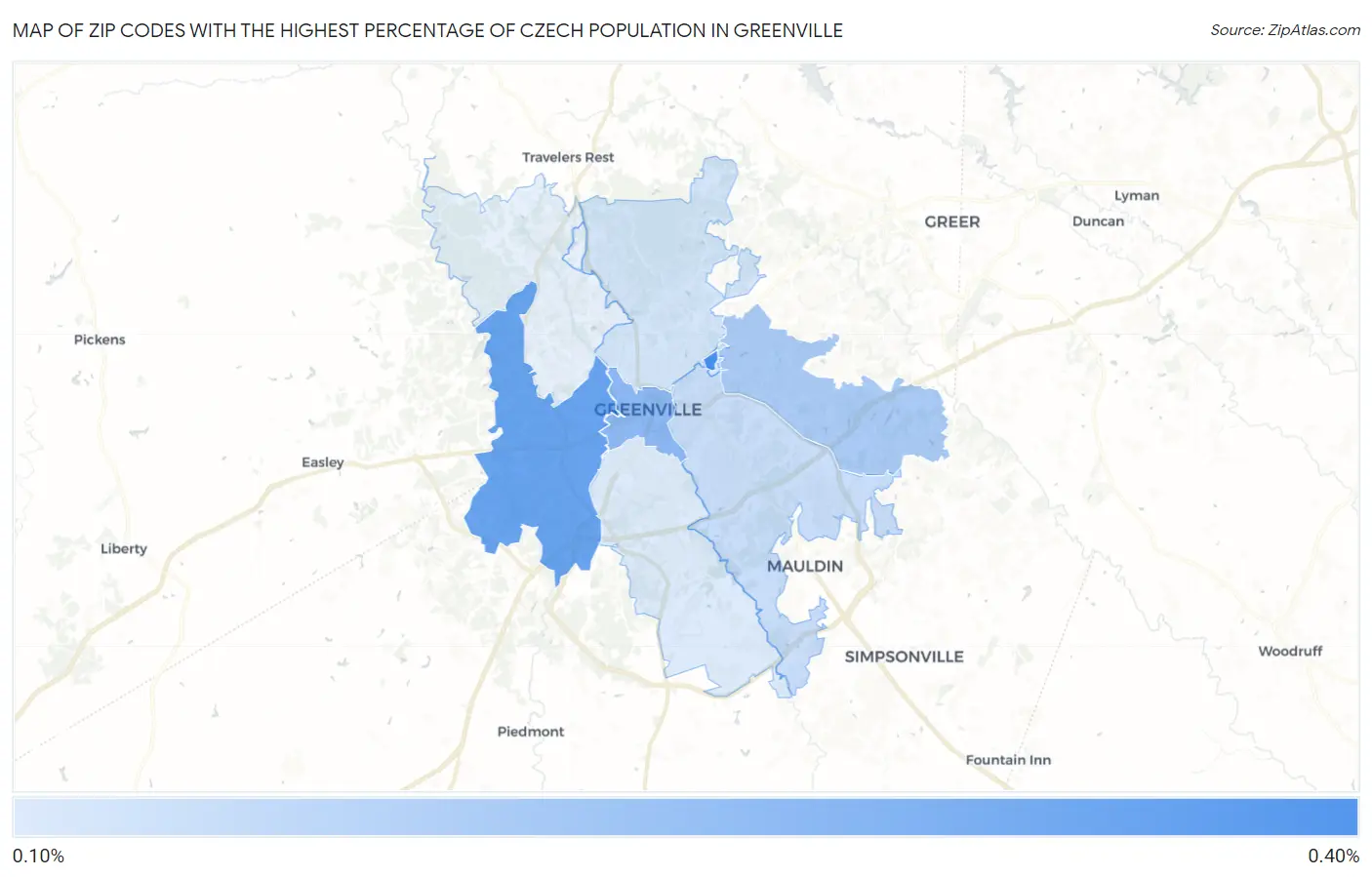 Zip Codes with the Highest Percentage of Czech Population in Greenville Map