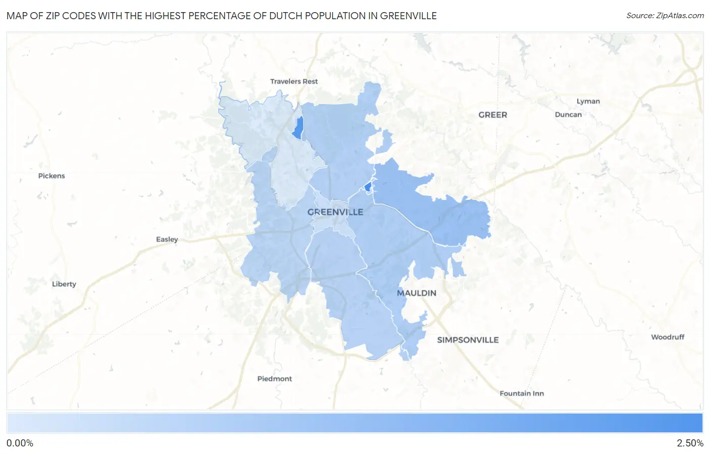 Zip Codes with the Highest Percentage of Dutch Population in Greenville Map