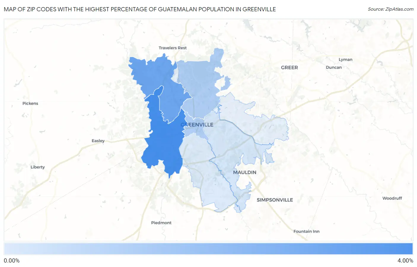 Zip Codes with the Highest Percentage of Guatemalan Population in Greenville Map