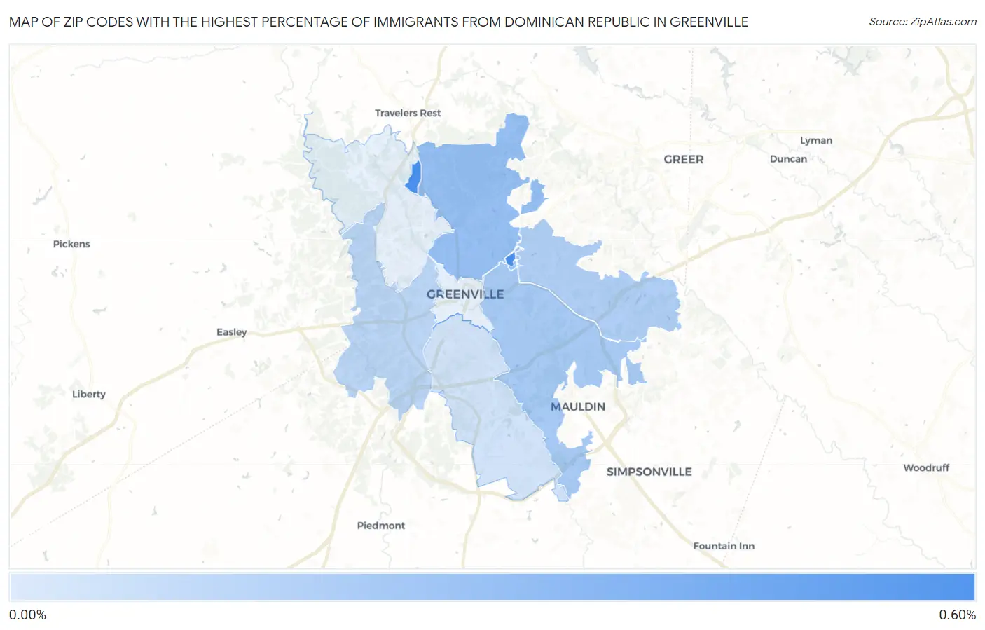 Zip Codes with the Highest Percentage of Immigrants from Dominican Republic in Greenville Map