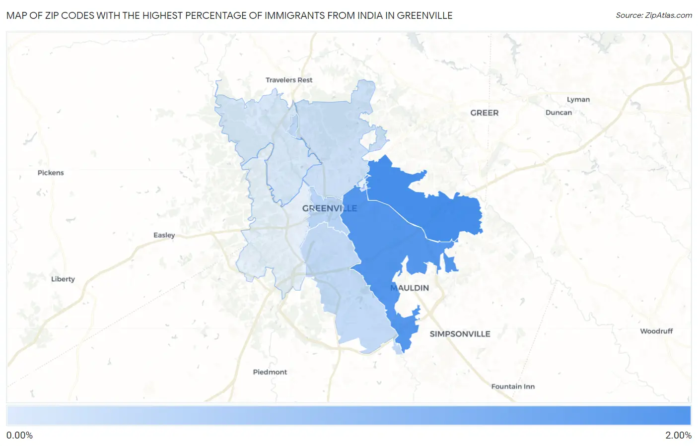 Zip Codes with the Highest Percentage of Immigrants from India in Greenville Map