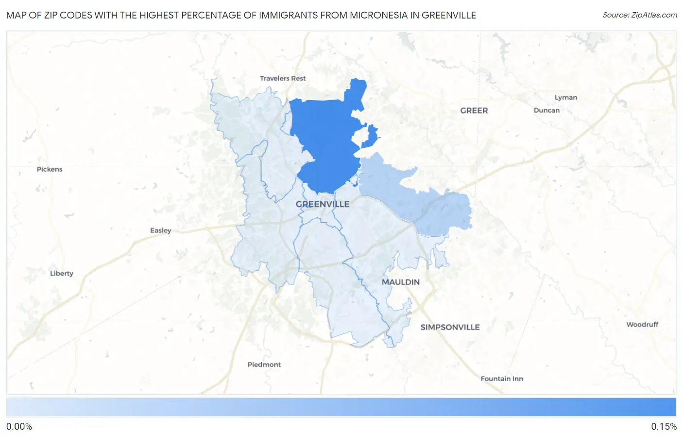 Zip Codes with the Highest Percentage of Immigrants from Micronesia in Greenville Map