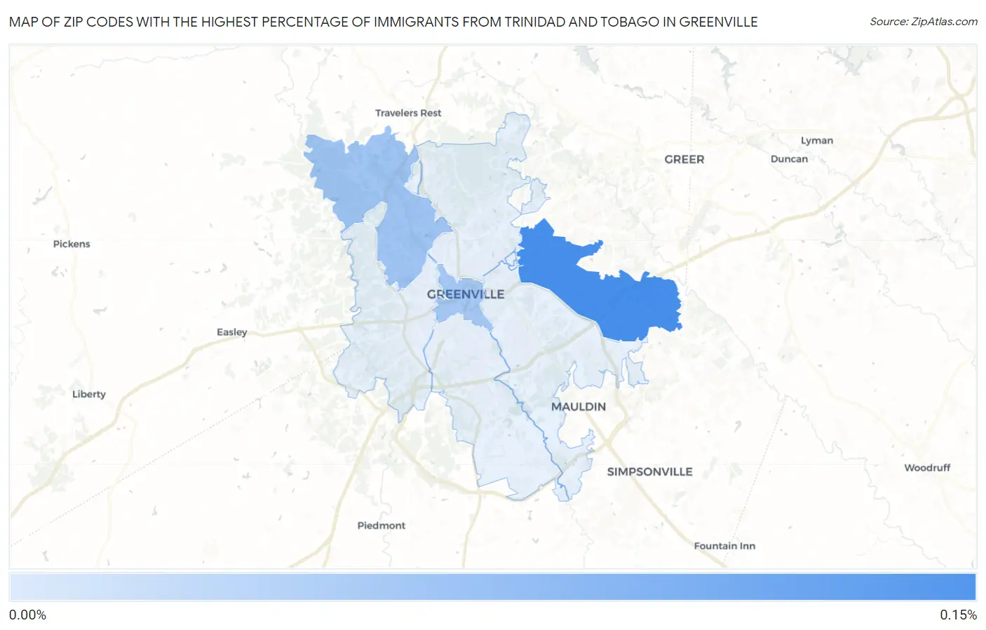 Zip Codes with the Highest Percentage of Immigrants from Trinidad and Tobago in Greenville Map