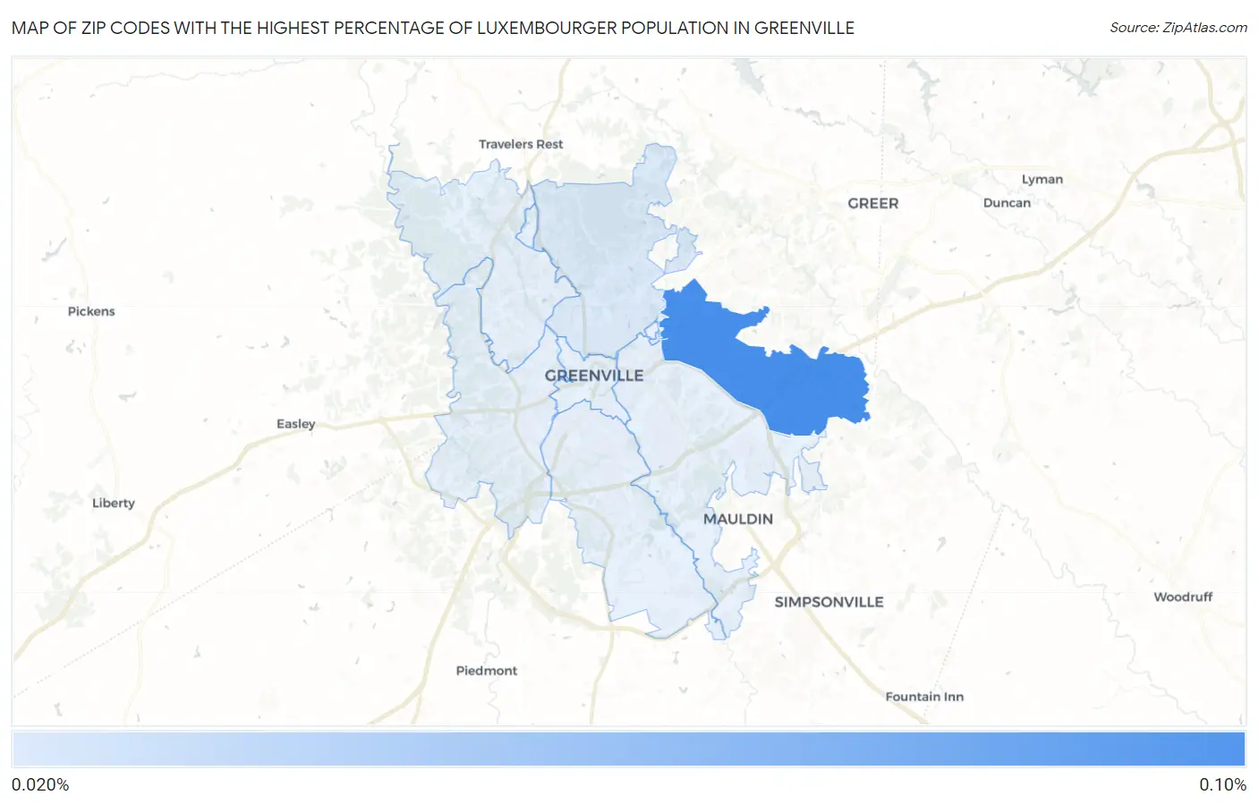 Zip Codes with the Highest Percentage of Luxembourger Population in Greenville Map