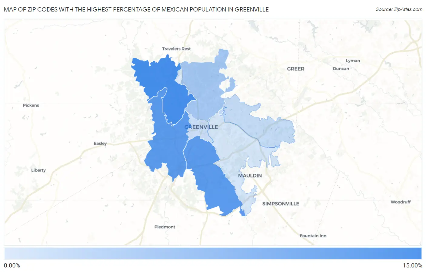 Zip Codes with the Highest Percentage of Mexican Population in Greenville Map