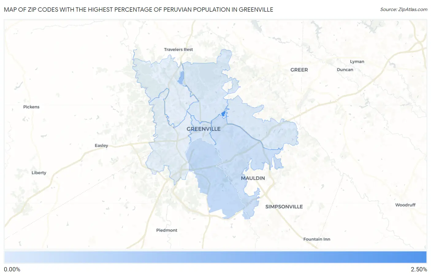 Zip Codes with the Highest Percentage of Peruvian Population in Greenville Map