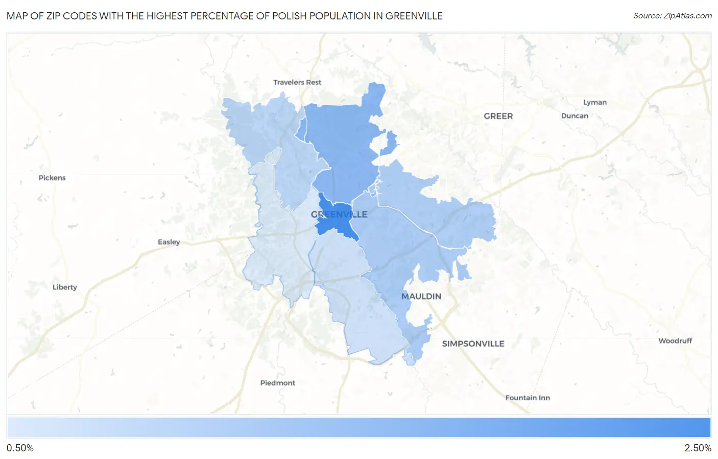 Zip Codes with the Highest Percentage of Polish Population in Greenville Map
