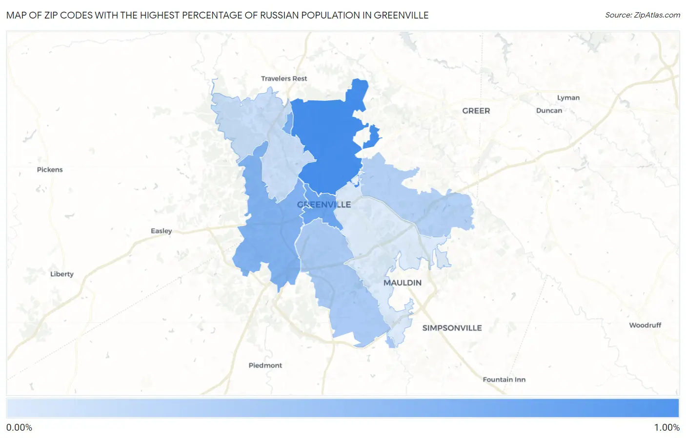Zip Codes with the Highest Percentage of Russian Population in Greenville Map