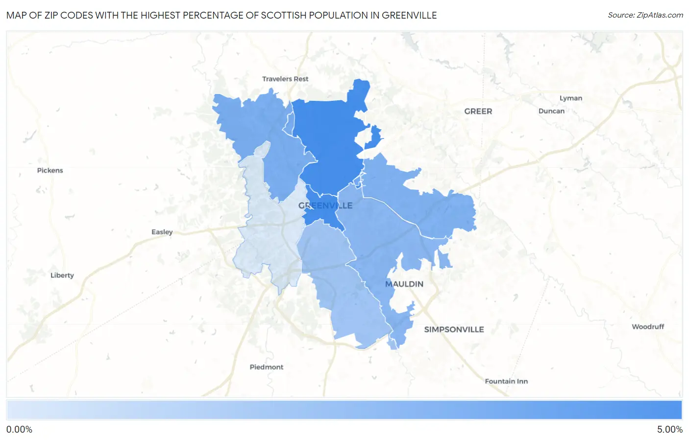 Zip Codes with the Highest Percentage of Scottish Population in Greenville Map