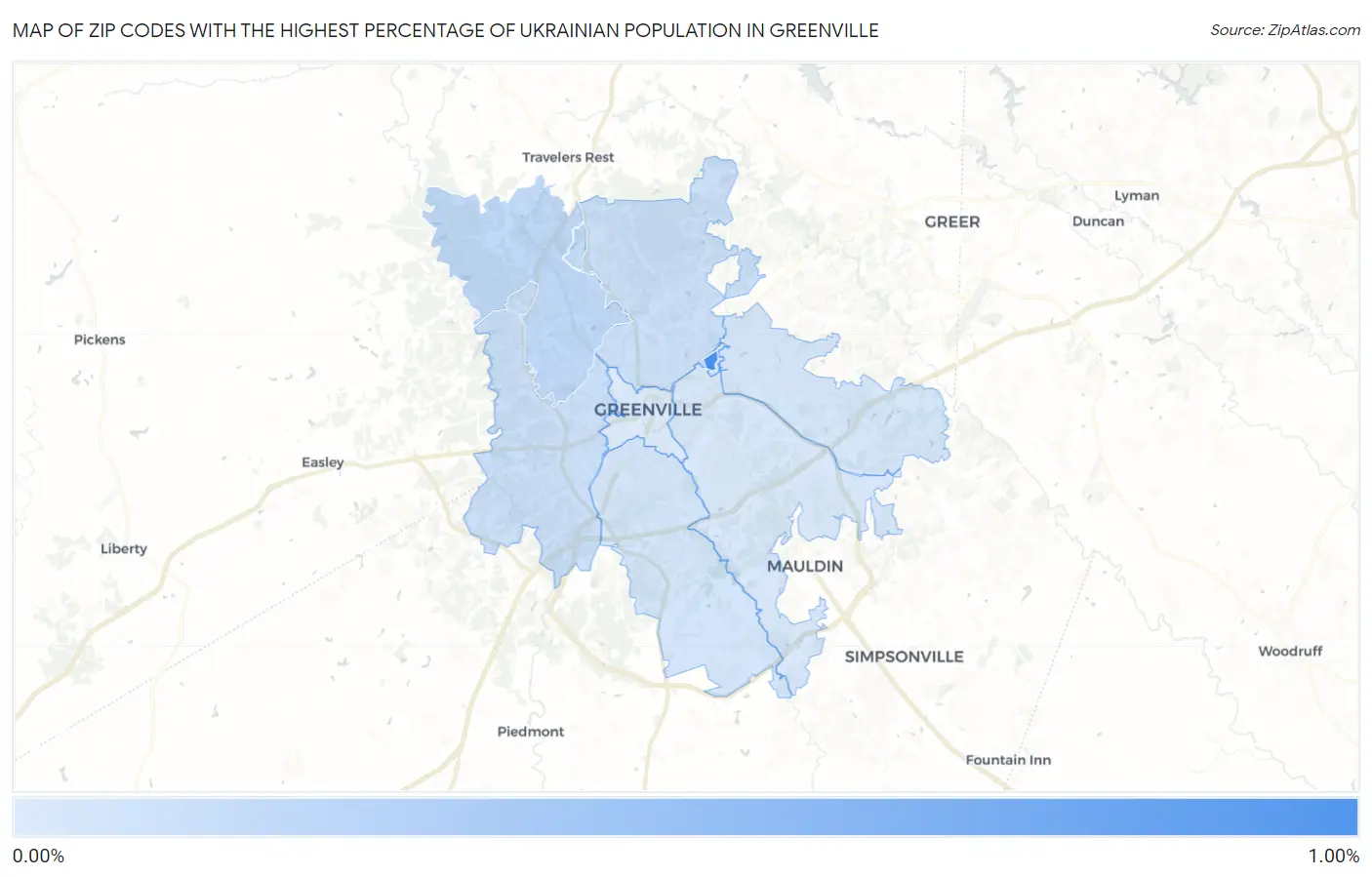 Zip Codes with the Highest Percentage of Ukrainian Population in Greenville Map