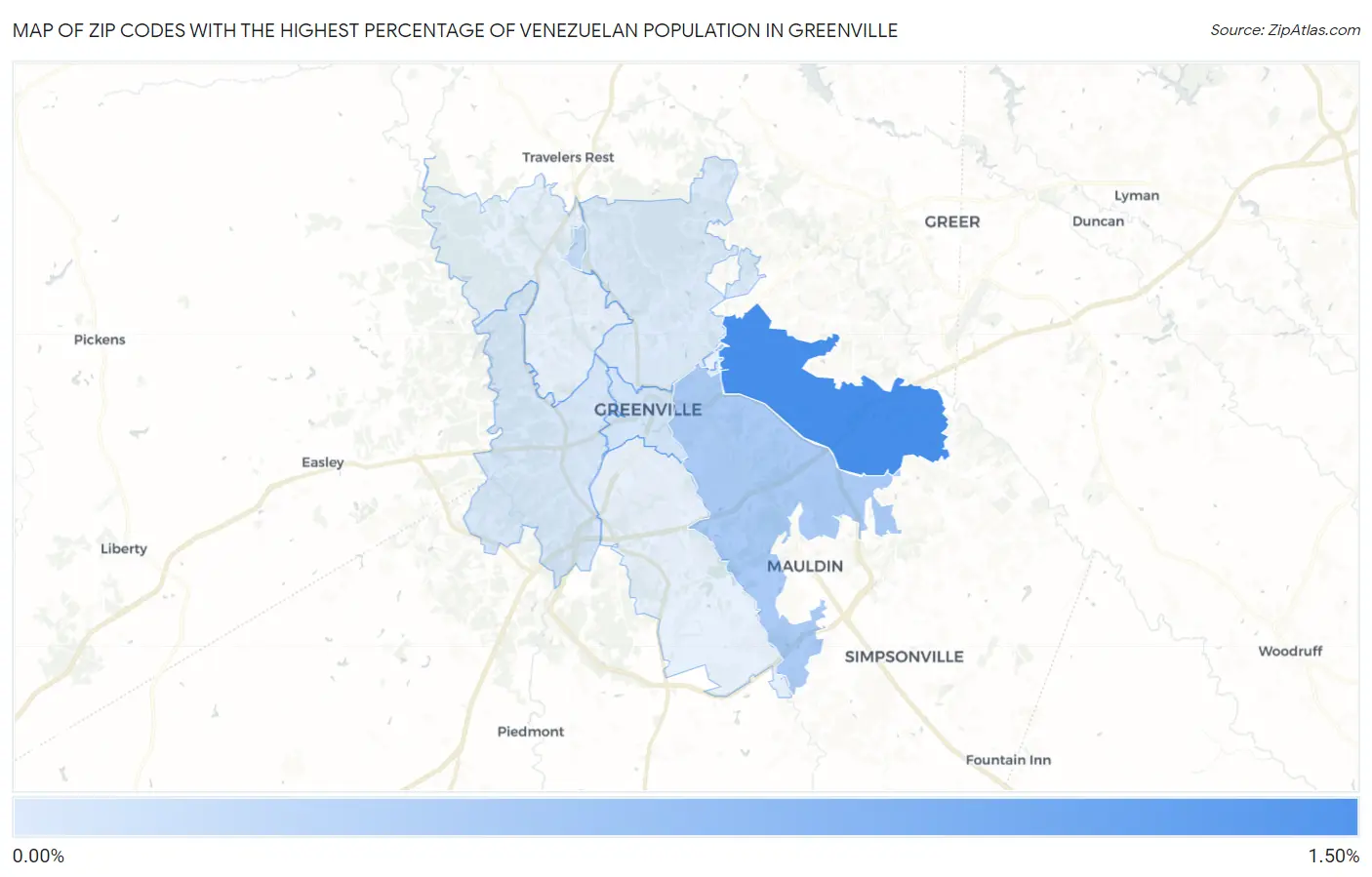Zip Codes with the Highest Percentage of Venezuelan Population in Greenville Map