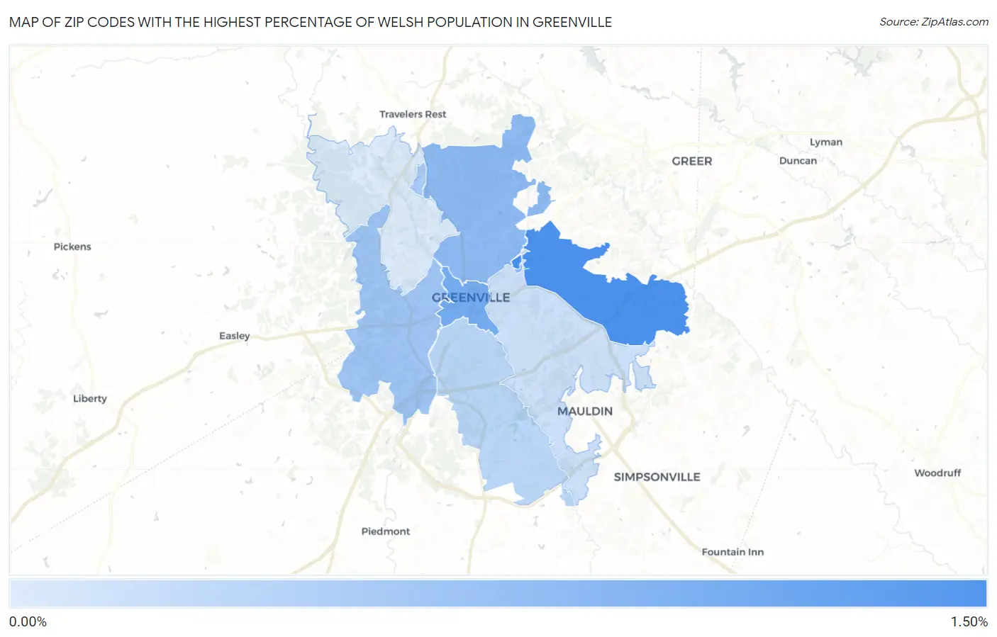 Zip Codes with the Highest Percentage of Welsh Population in Greenville Map