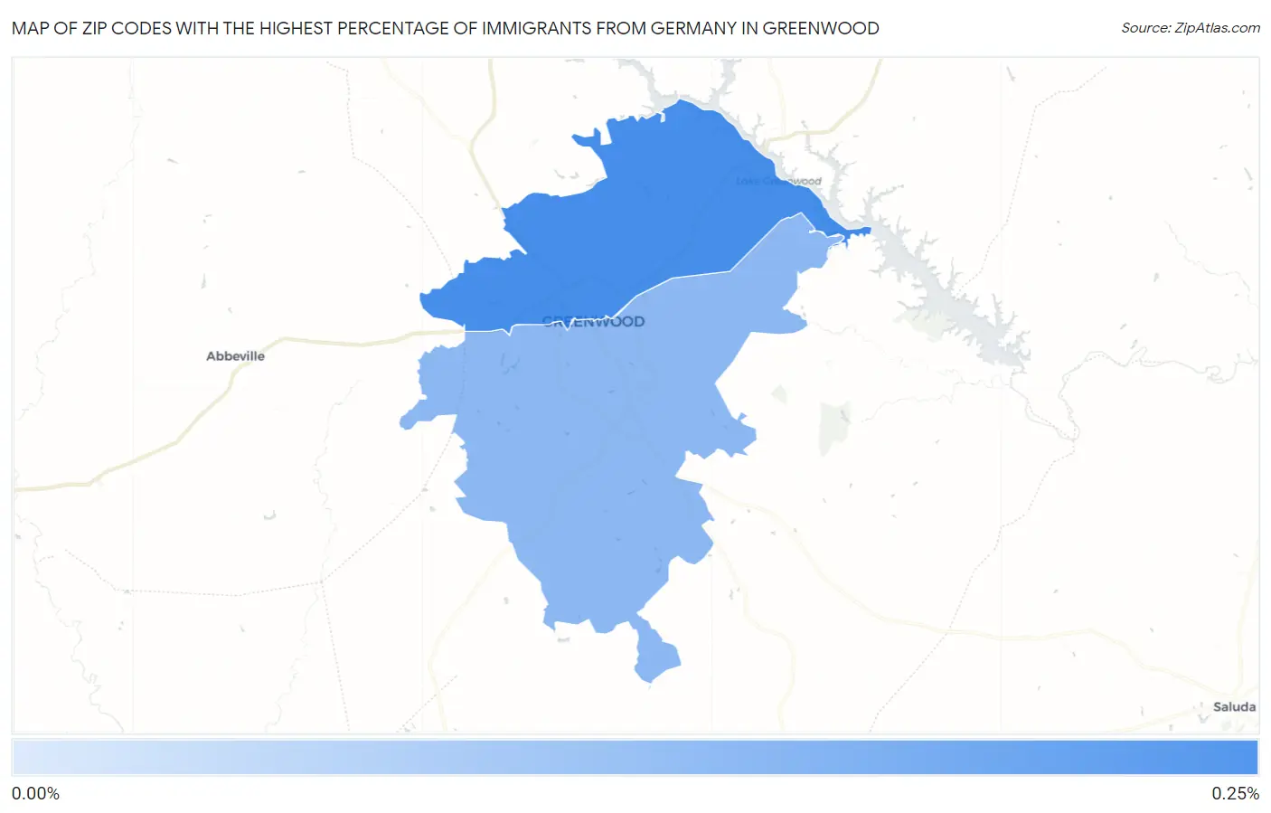 Zip Codes with the Highest Percentage of Immigrants from Germany in Greenwood Map