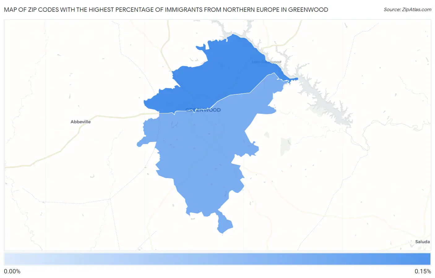 Zip Codes with the Highest Percentage of Immigrants from Northern Europe in Greenwood Map