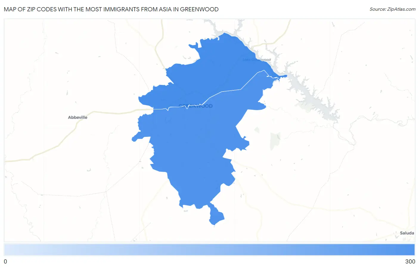 Zip Codes with the Most Immigrants from Asia in Greenwood Map