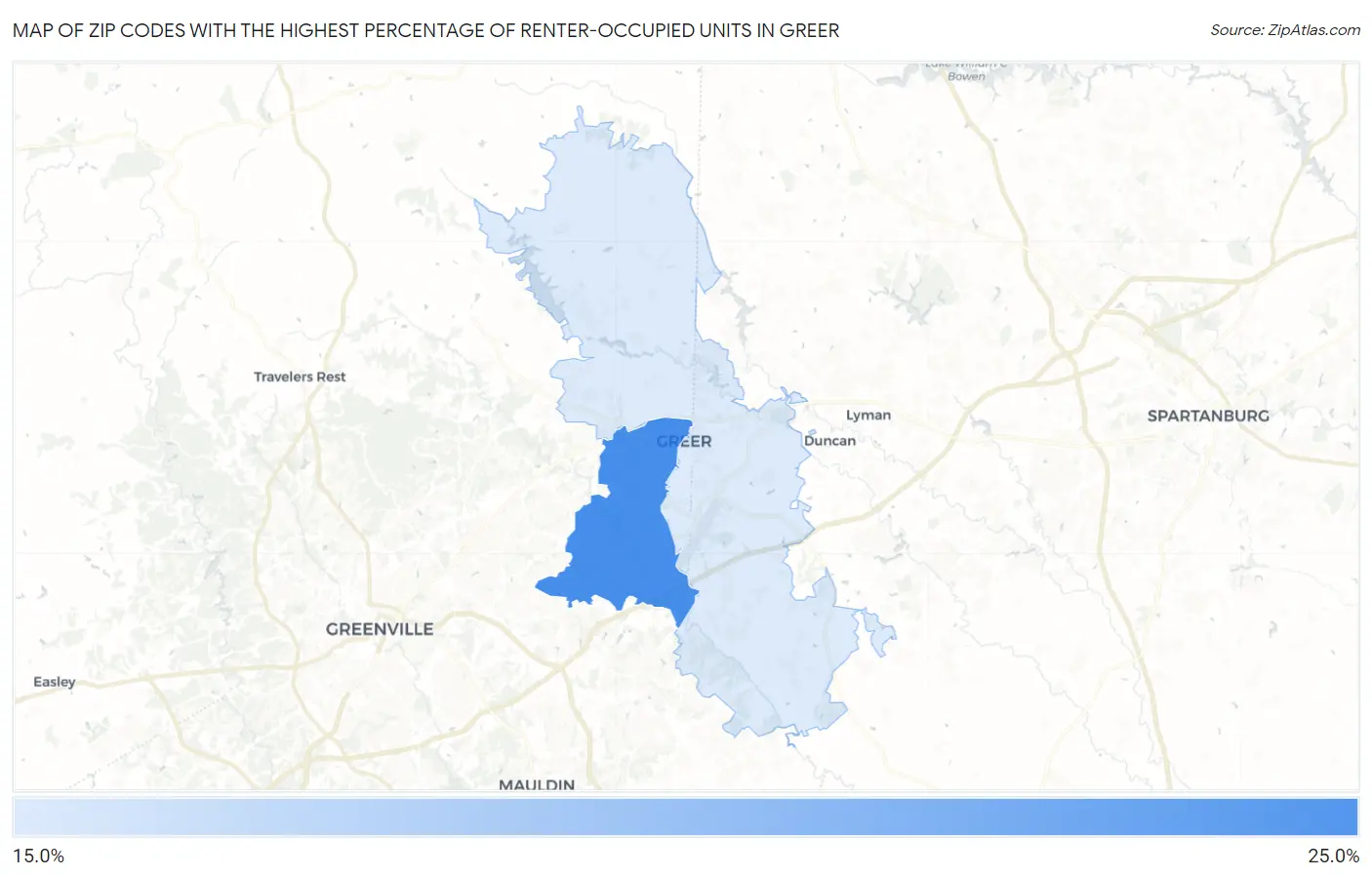 Zip Codes with the Highest Percentage of Renter-Occupied Units in Greer Map