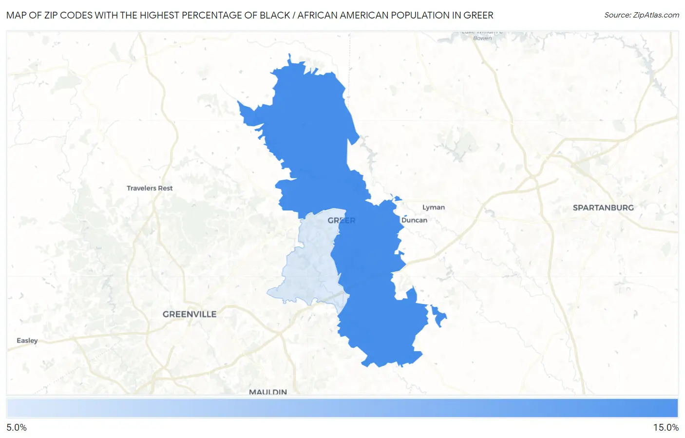 Zip Codes with the Highest Percentage of Black / African American Population in Greer Map