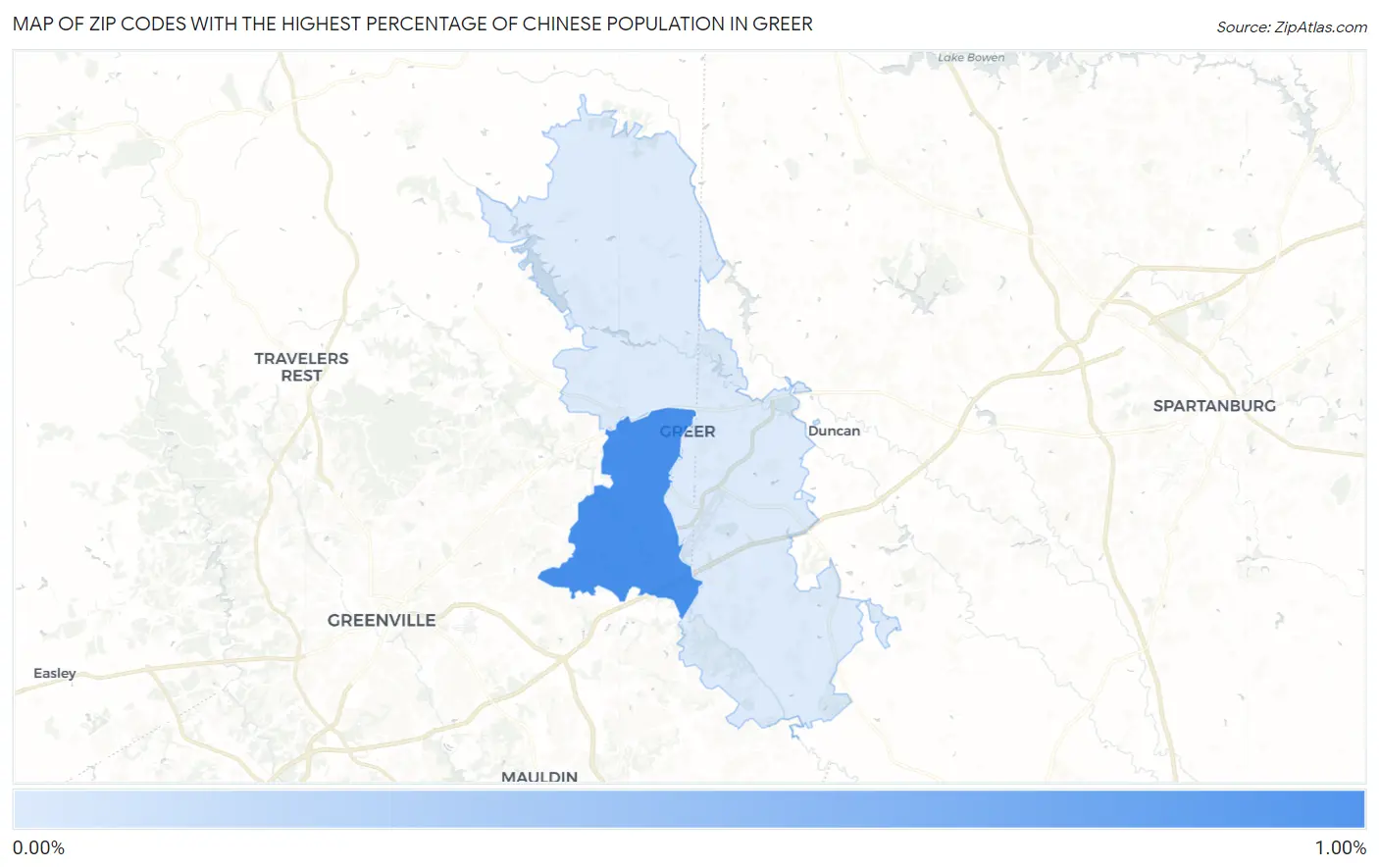 Zip Codes with the Highest Percentage of Chinese Population in Greer Map