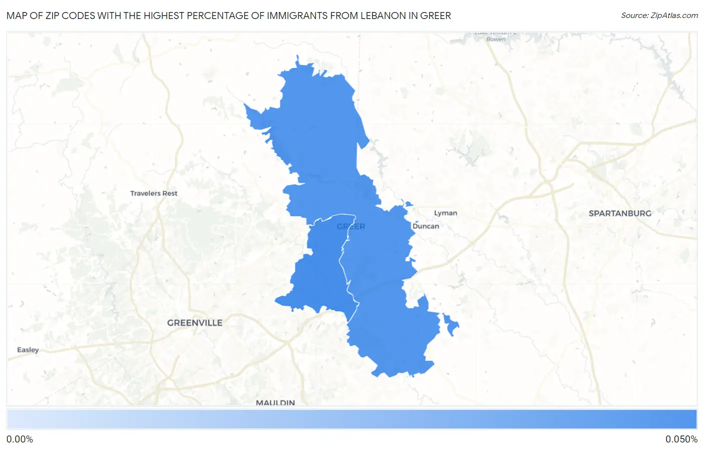 Zip Codes with the Highest Percentage of Immigrants from Lebanon in Greer Map