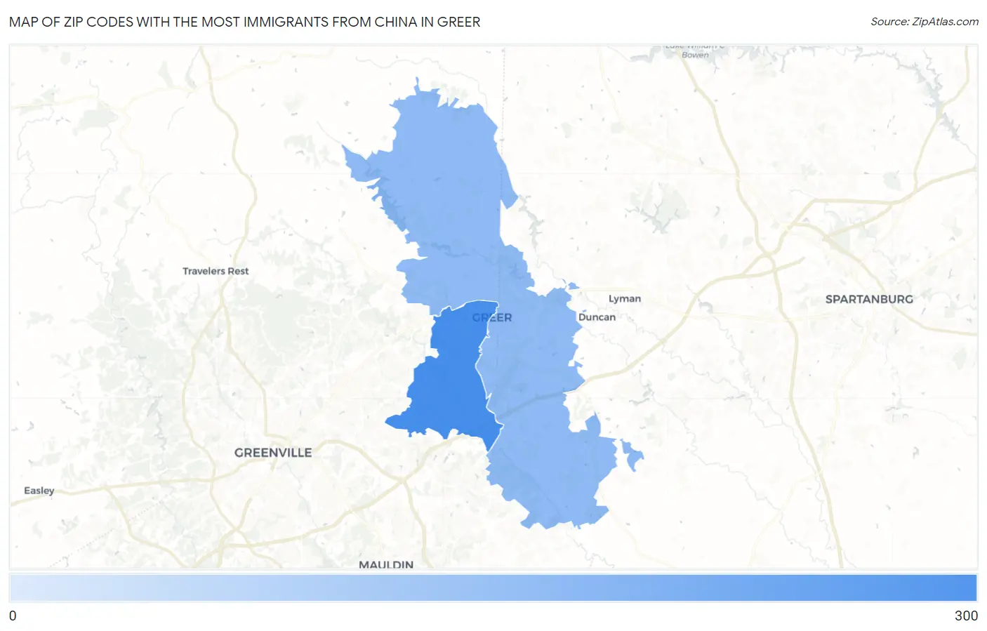 Zip Codes with the Most Immigrants from China in Greer Map