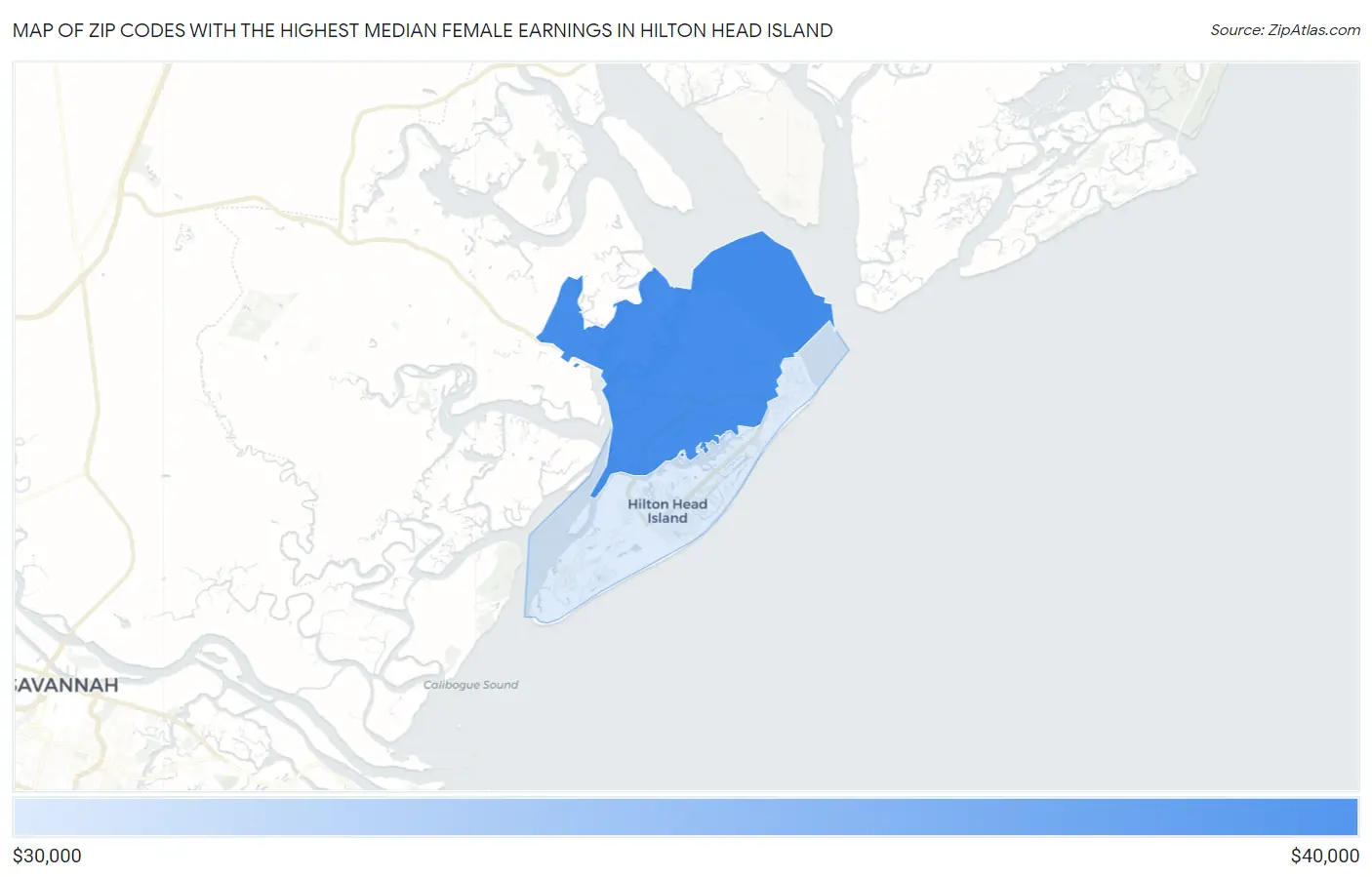 Zip Codes with the Highest Median Female Earnings in Hilton Head Island Map