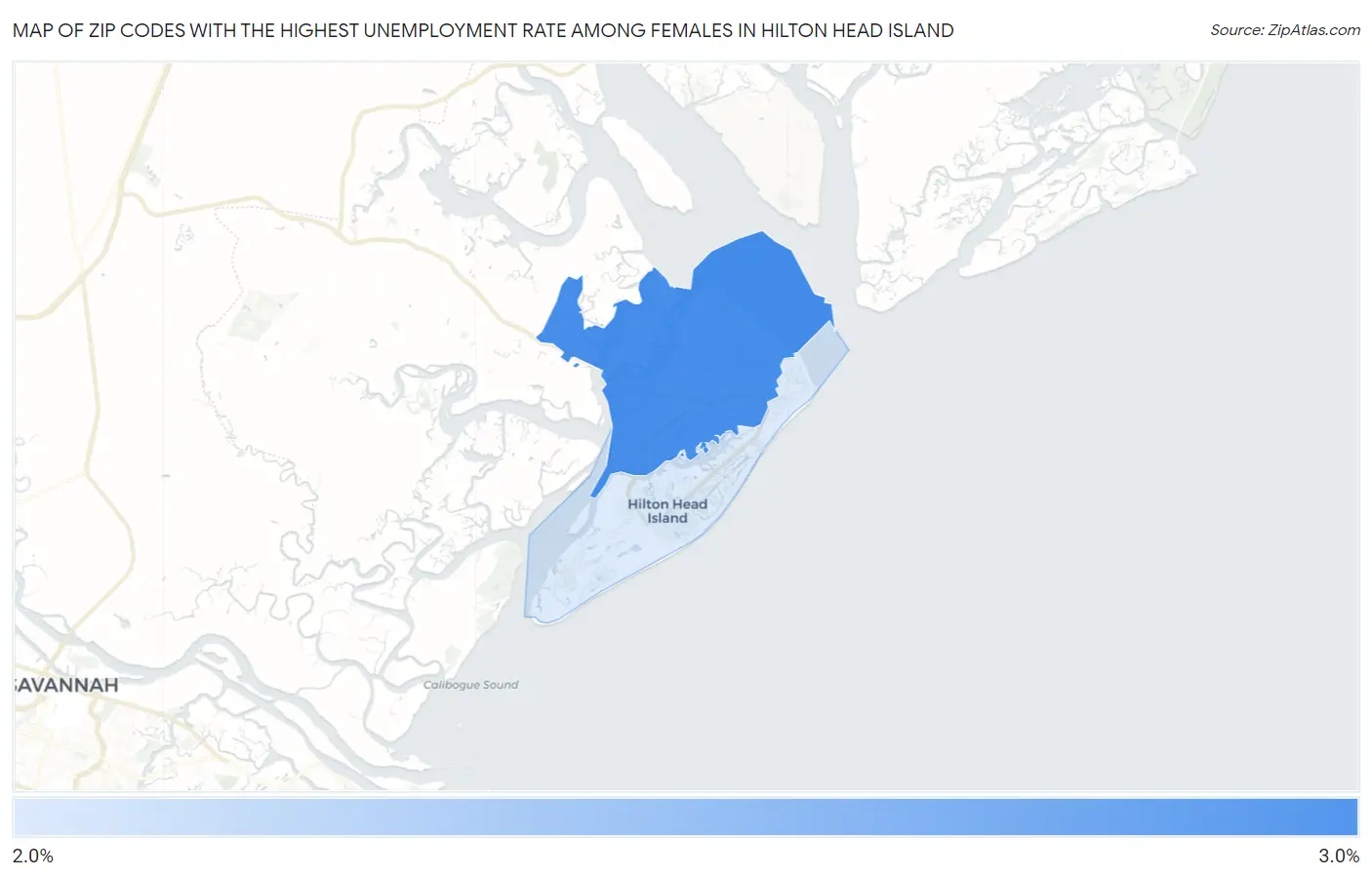 Zip Codes with the Highest Unemployment Rate Among Females in Hilton Head Island Map
