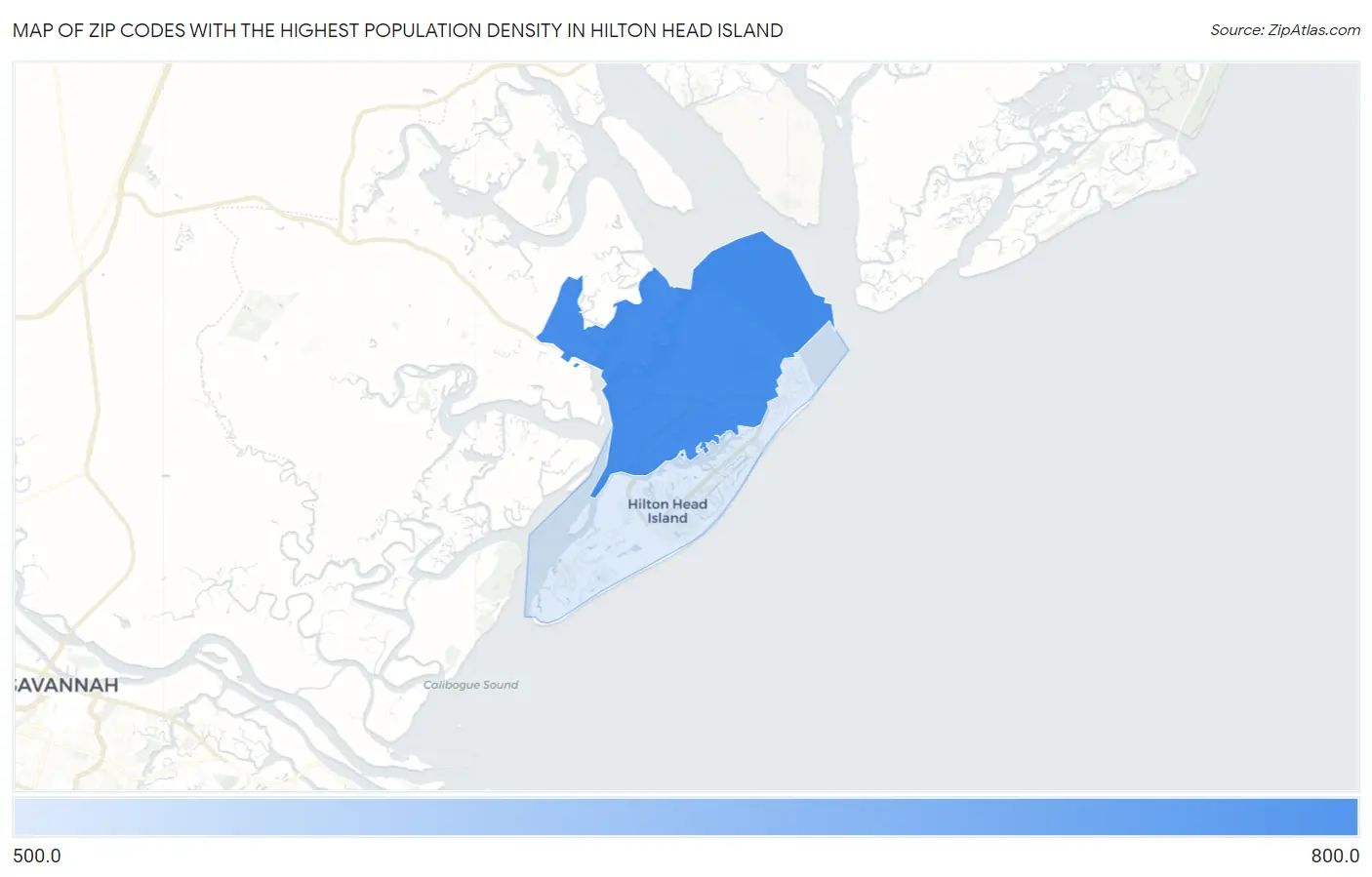 Zip Codes with the Highest Population Density in Hilton Head Island Map