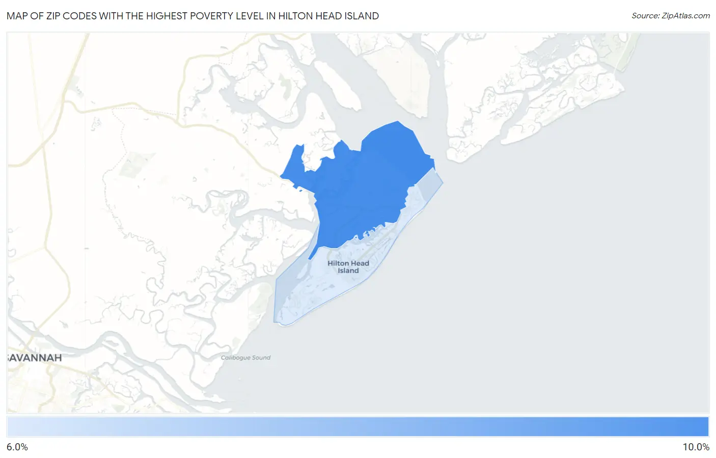 Zip Codes with the Highest Poverty Level in Hilton Head Island Map
