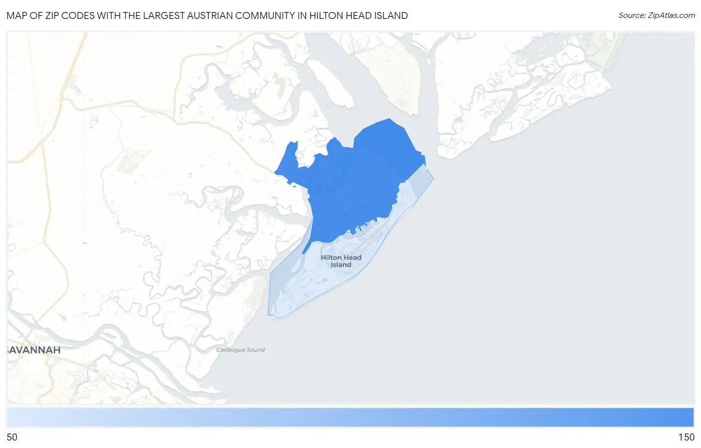 Zip Codes with the Largest Austrian Community in Hilton Head Island Map