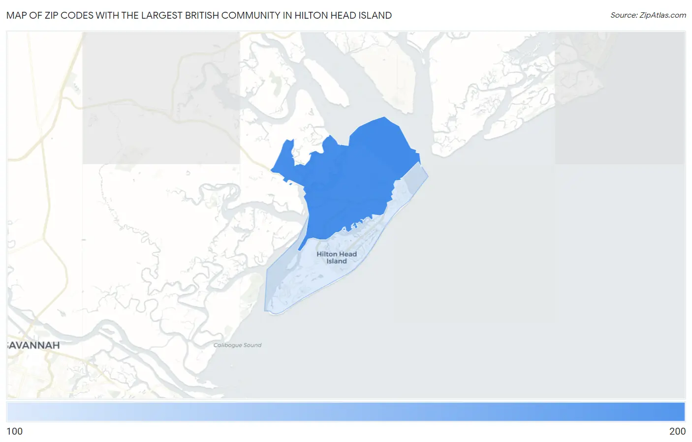 Zip Codes with the Largest British Community in Hilton Head Island Map