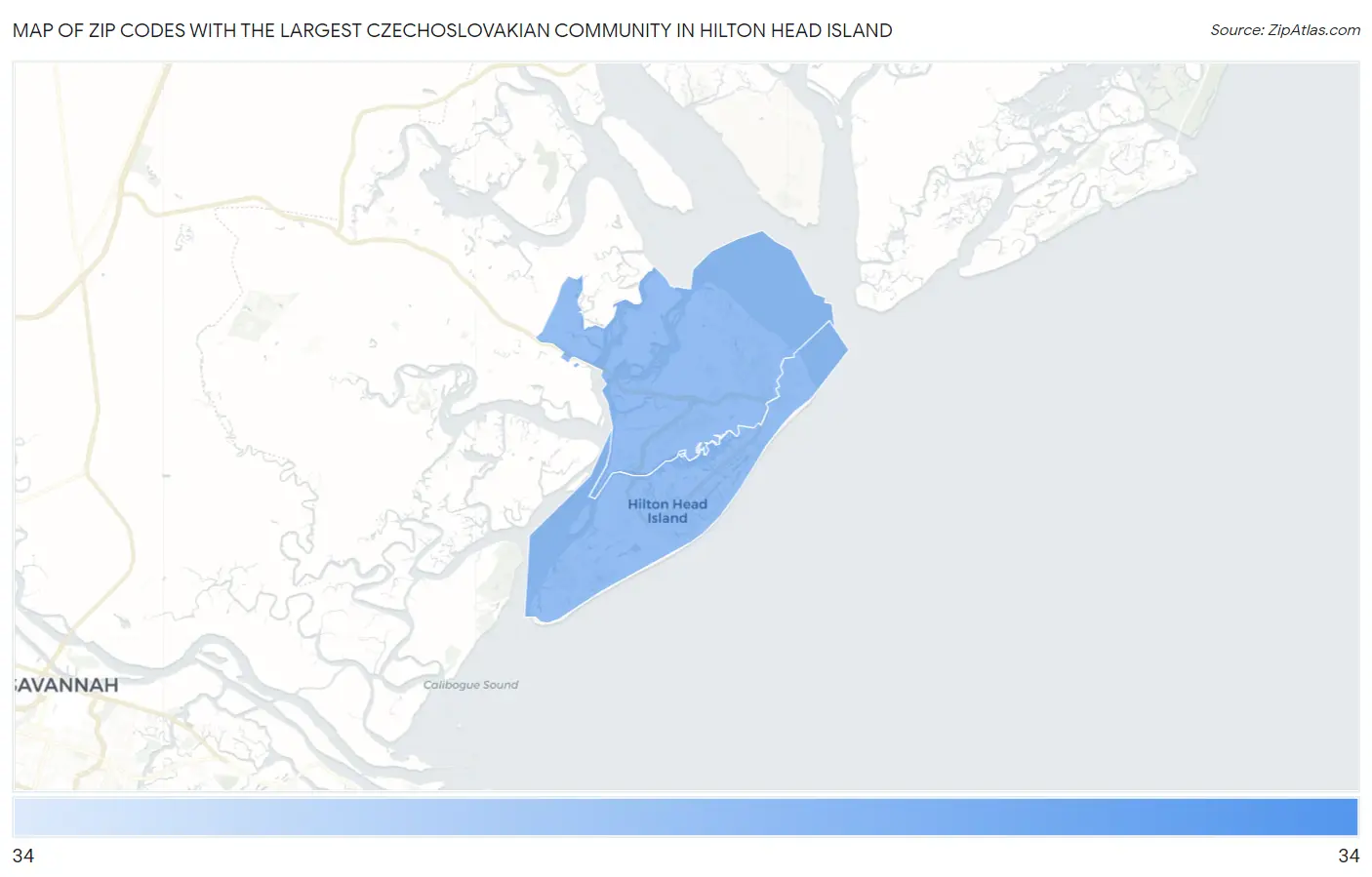 Zip Codes with the Largest Czechoslovakian Community in Hilton Head Island Map