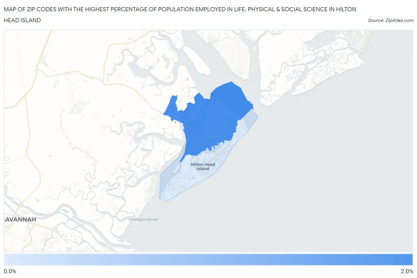 Zip Codes with the Highest Percentage of Population Employed in Life, Physical & Social Science in Hilton Head Island Map