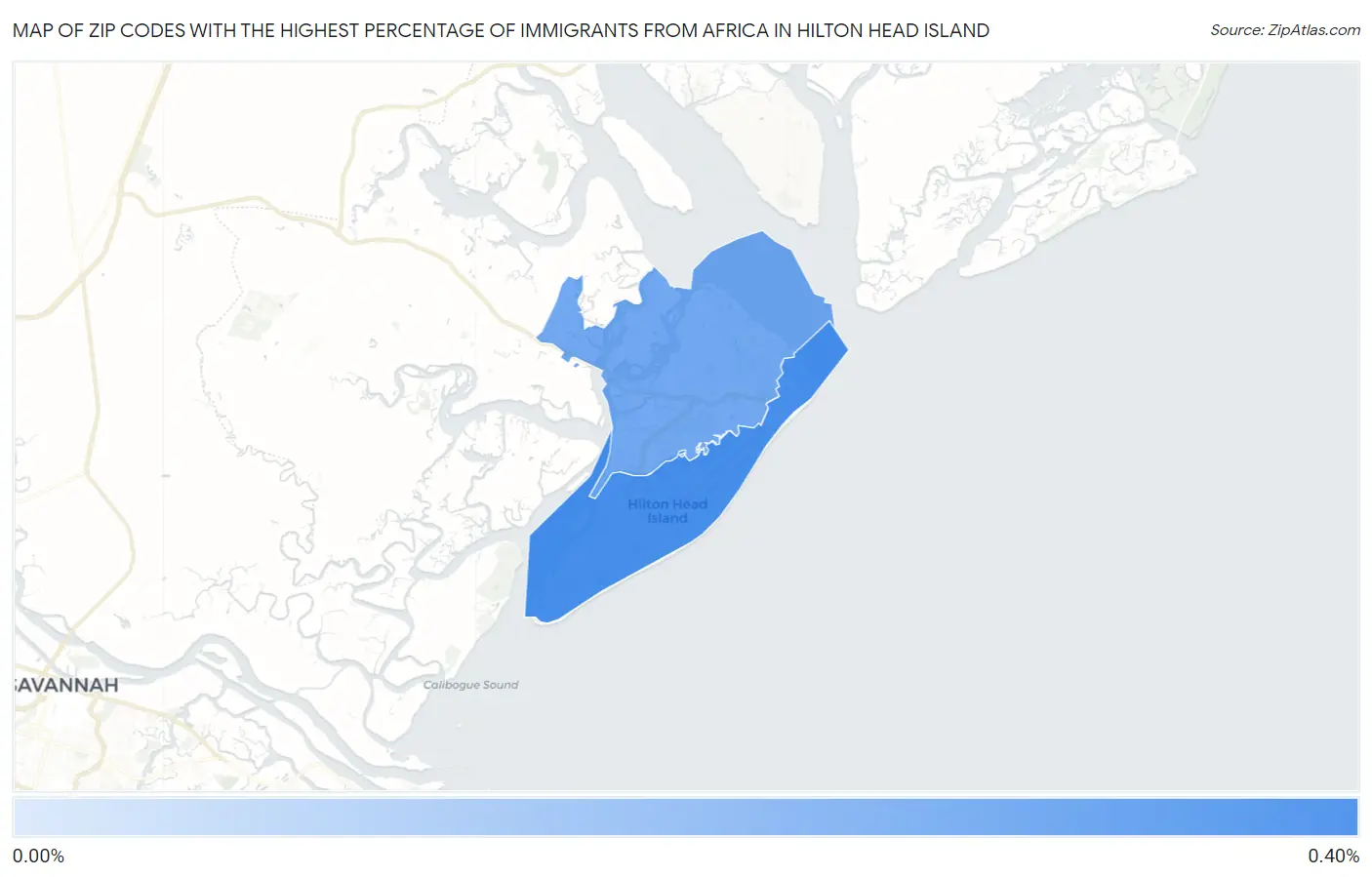 Zip Codes with the Highest Percentage of Immigrants from Africa in Hilton Head Island Map