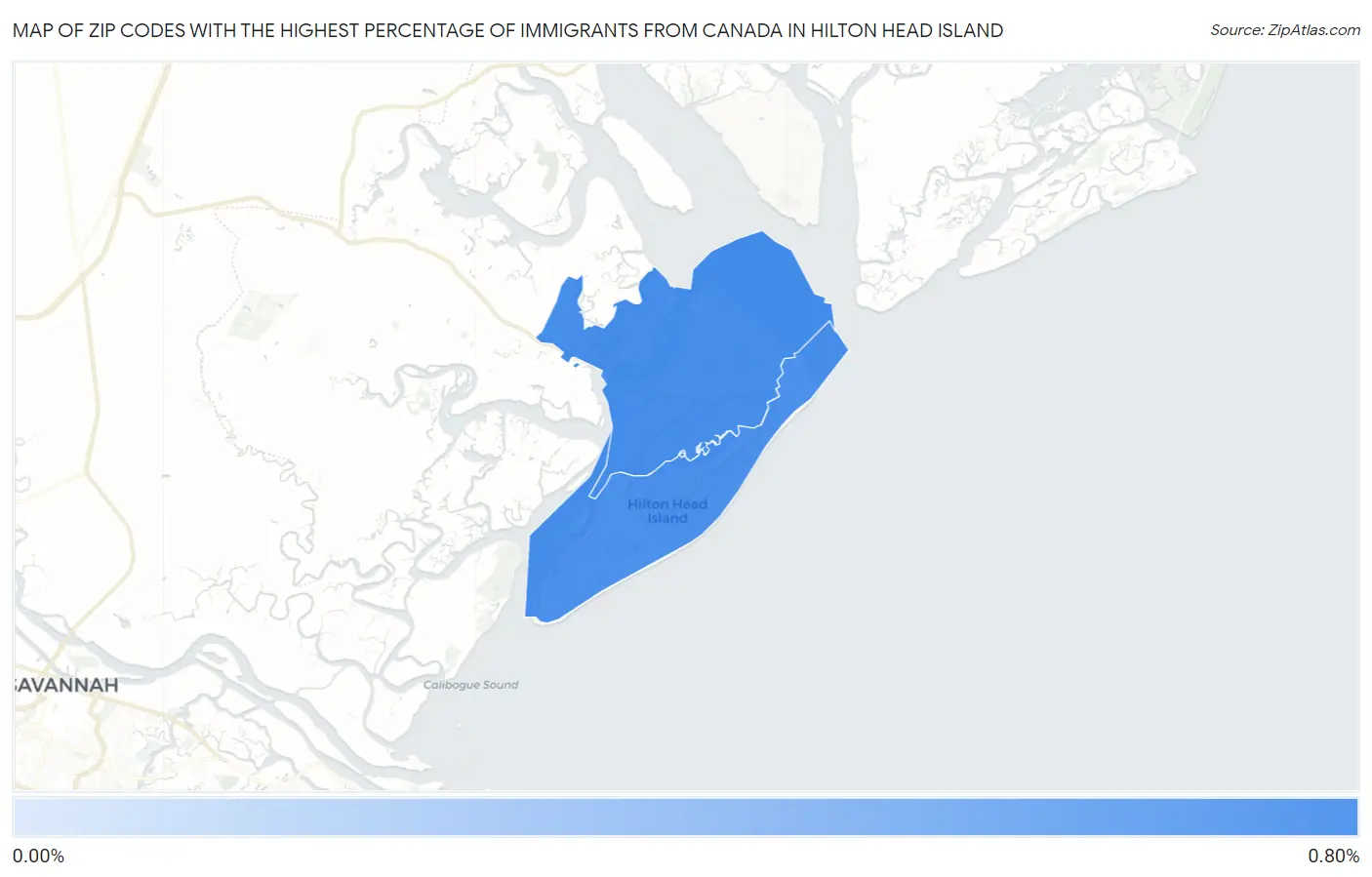 Zip Codes with the Highest Percentage of Immigrants from Canada in Hilton Head Island Map